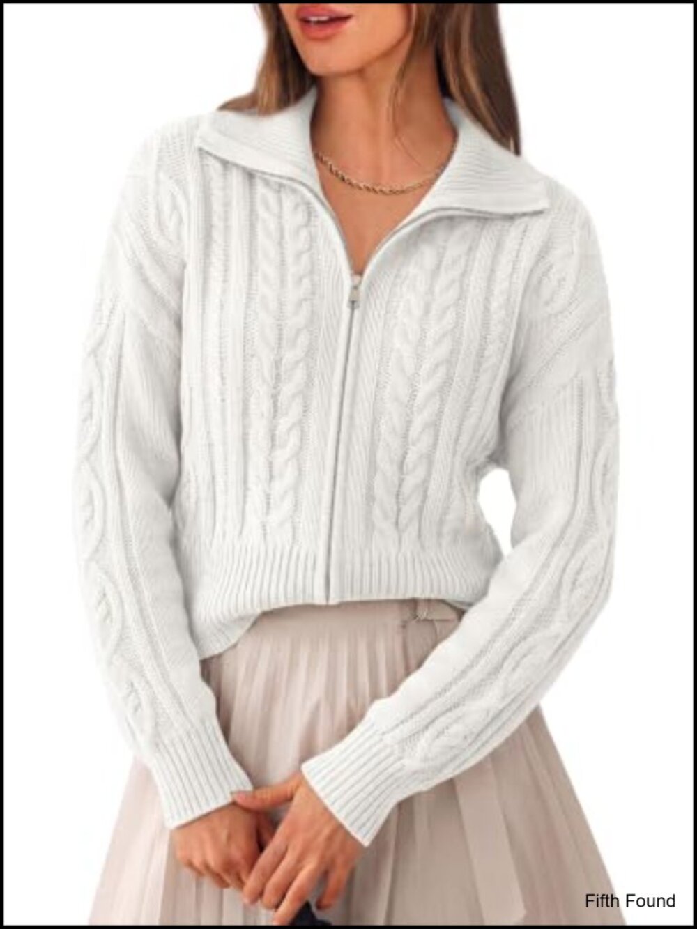 PRETTYGARDEN Women's Zip Up Cardigan Cropped Sweater Cable Knit Fall